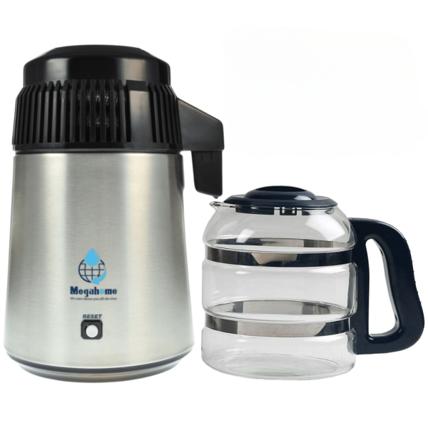 Destilliergerät Megahome MH943SBS 316 V4A Edelstahl/schwarz | Glaskanne | 4 Liter reines Wasser