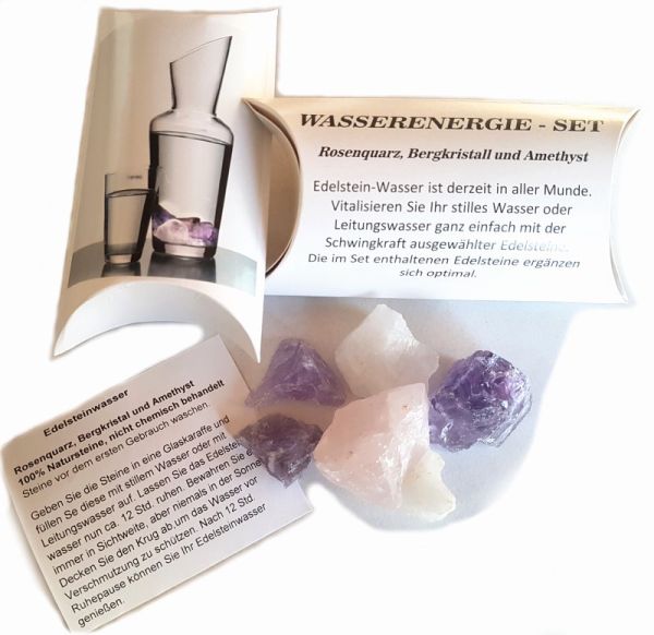 Wasserenergetisierungs Set - Wasservitalisierung - Wassersteine Rosenquarz, Bergkristall, Amethyst