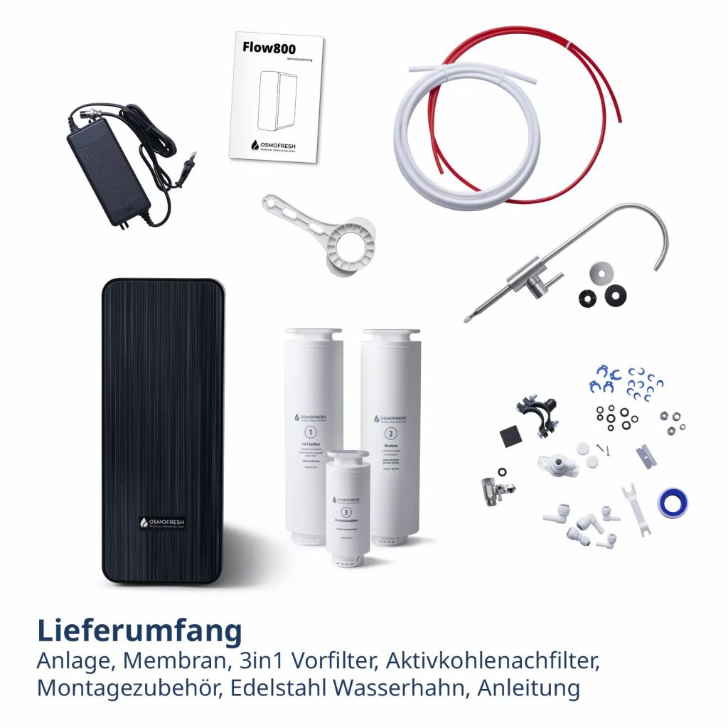 Flow800 Osmoseanlage 800GPD | bis 7-fach Wasserfilter | Directflow | ohne Tank