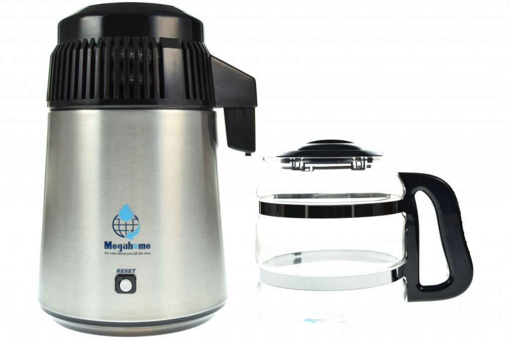 Destilliergerät Megahome MH943SBS 316 V4A Edelstahl/schwarz | Glaskanne | 4 Liter reines Wasser