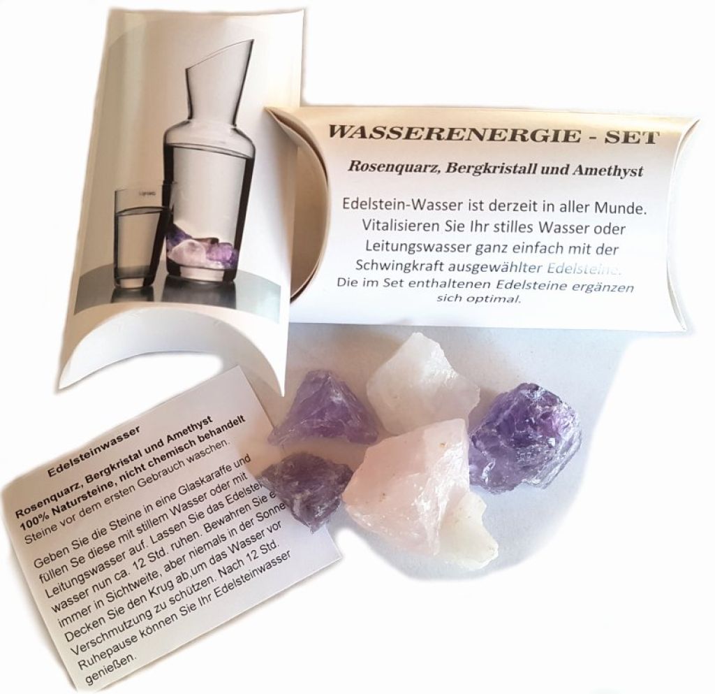 Wasserenergetisierungs Set - Wasservitalisierung - Wassersteine Rosenquarz, Bergkristall, Amethyst