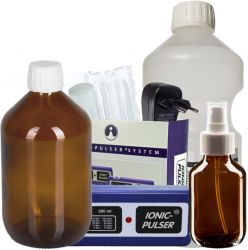 Ionic-Pulser® Standard S Silber-Generator + Wasser + Flasche 500ml und 100 ml Sprühflasche